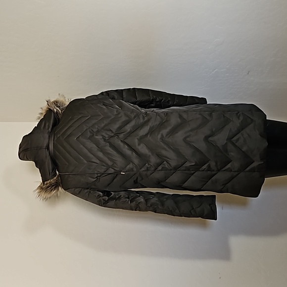 Kenneth Cole Reaction Daek Green Brown Down Feather Faux Fur Long Jacket Parka - Picture 7 of 11